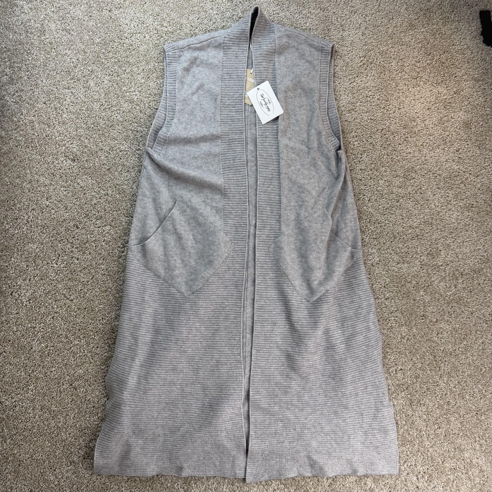 Coco + Carmen Vest Womens XS Gray Heavenly Luxe Contrast Rib Knit Longline